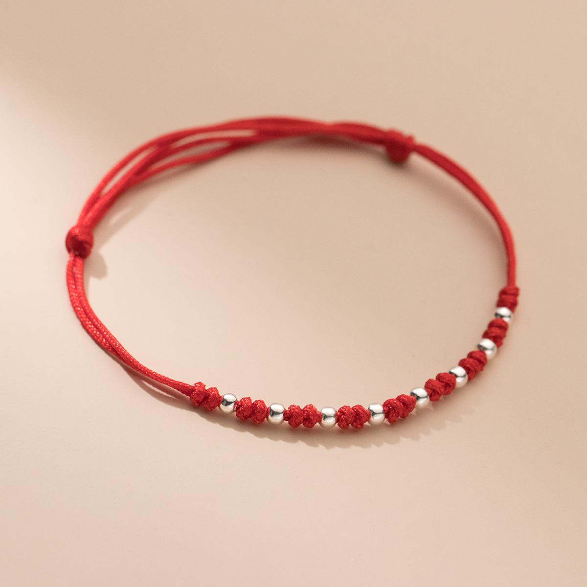 

La monada 25cm Lucky 925 Silver Rope Bracelets Women Silver 8 Bead Red Thread Line String Bracelets For Women Girl Adjustable 25cm&S925 Real No Stamp