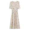 Gentle Floral Print V-Neck Summer Dress for Women - Elegant French Tea Break Style