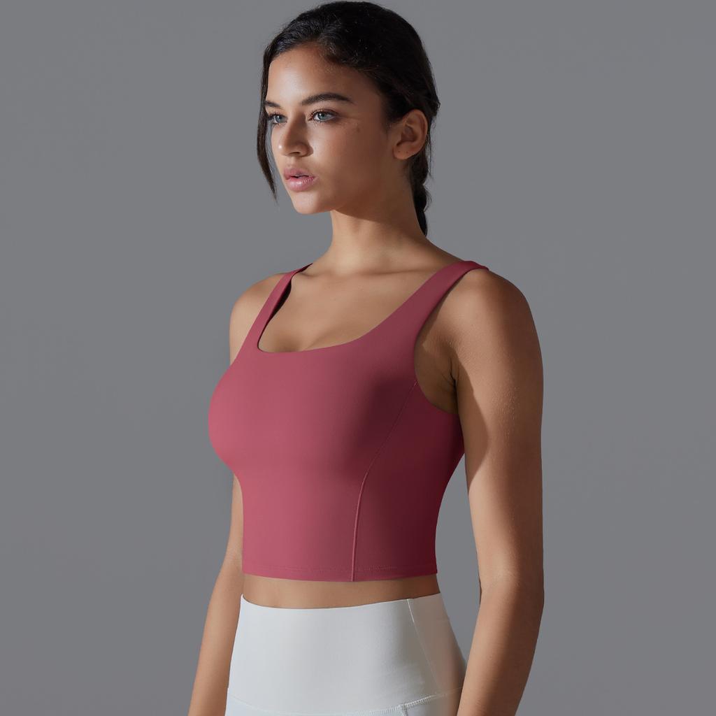 New Naked One Piece Fixed Cup Yoga Clothing For Women, Sleeveless Short Sports Underwear, Wide Shoulder Strap Yoga Tank Top