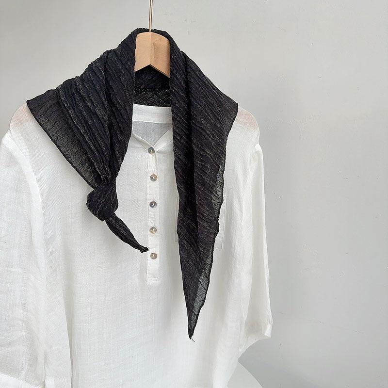 Retro Small Plaid Linen Square Scarf Literary And Versatile Women'S Summer Neck Protection Small Silk Scarf Scarf Accessories