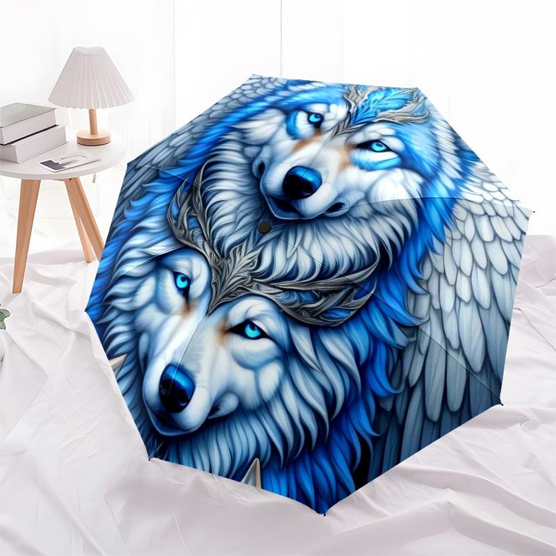 1pc Blue Wolf Fantasy Artwork Umbrella with Plastic Handle,Suitable for All Seasons Home Travel Outdoor UmbrellaDD954