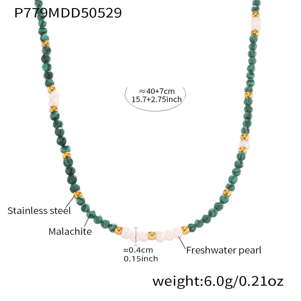 Qiong Yao Malachite & Freshwater Pearl Necklace - Handmade Luxury with Stainless Steel Clavicle Chain