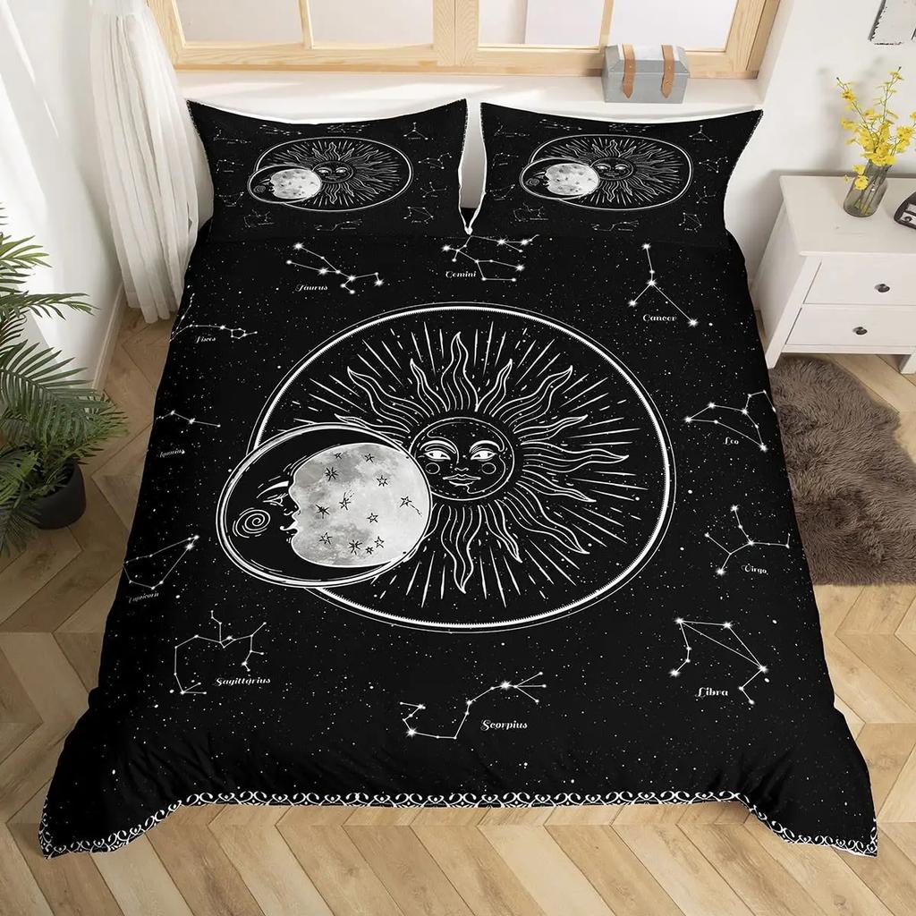 Sun And Moon Duvet Cover Set King Size Purple Liac Dream Catcher Star Bedding Set For Kids Children 2/3pcs Bohemia Quilt Cover