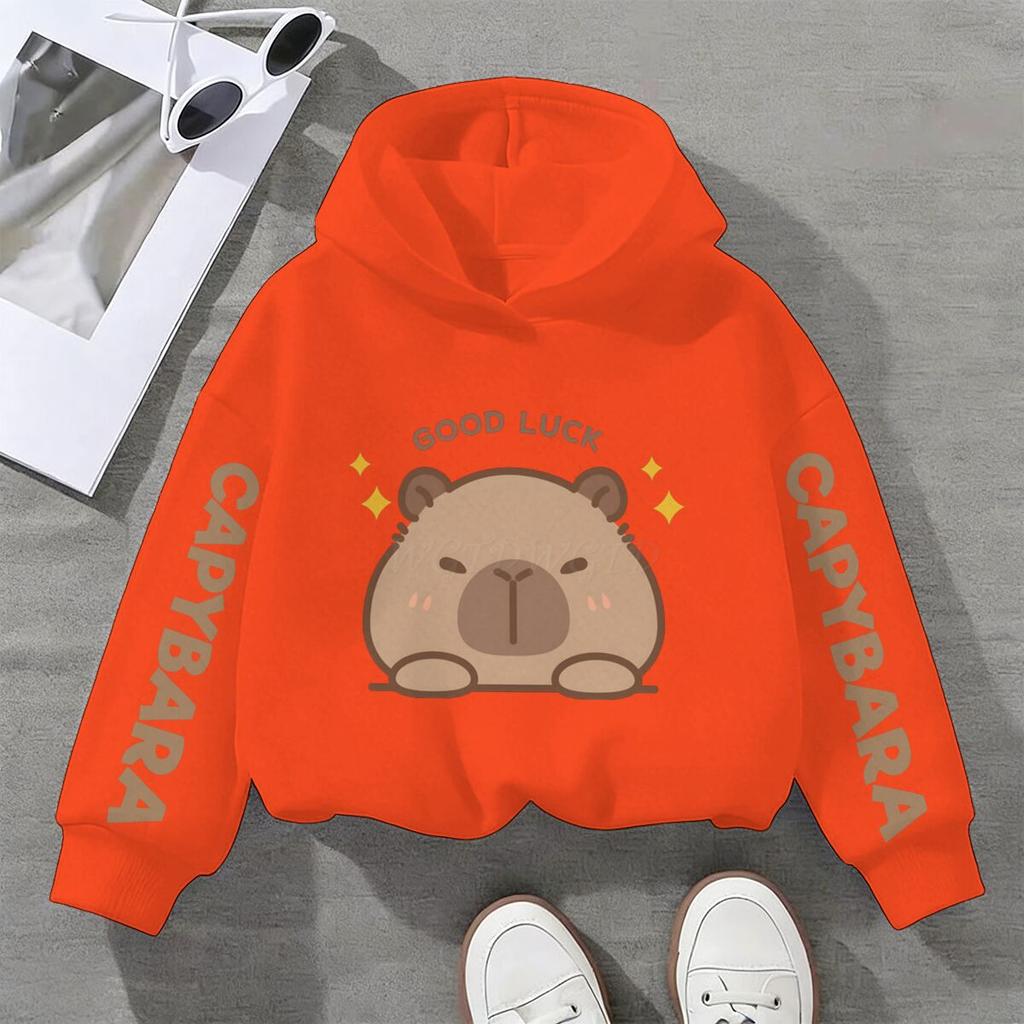 Cartoon Cute Capybara Print Children's Hooded Hoodies Capybara Casual Fashionable Comfortable Boy Girl Sweatshirt Pullover