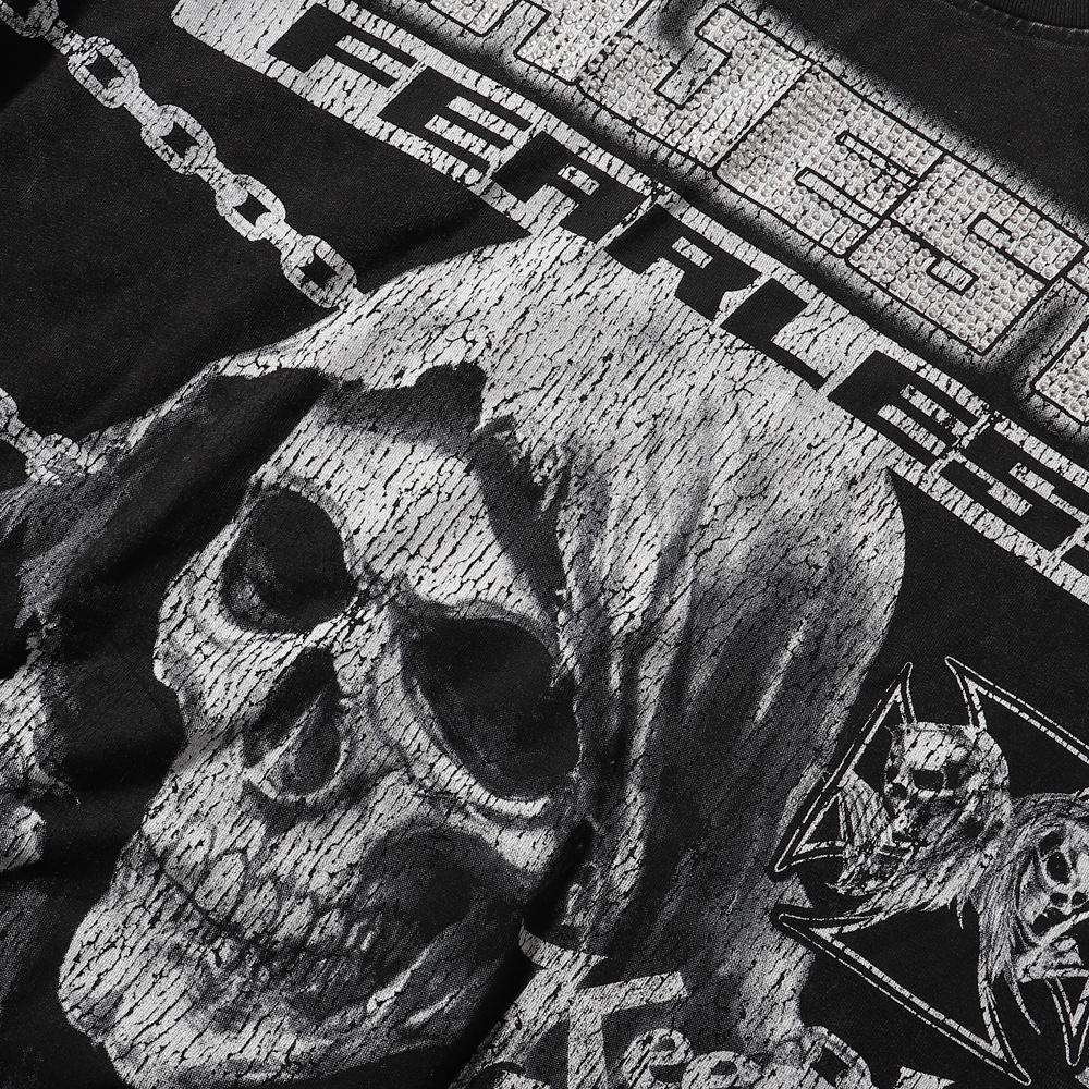Summer Men's and Women's Majestik Fearless Grim Reaper Skull Vintage Washed Oversized Tee