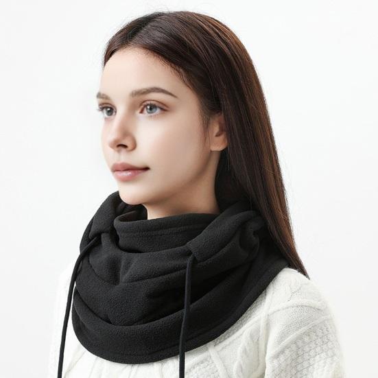 Hooded Scarf Hat Women Men Fall Winter Riding Headgear Solid Color Adjustable Drawstring Face Guard Headgear