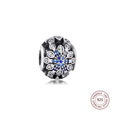 925 Sterling Silver Blue CZ Crystalized Snowflakes Charms Beads Fits Europe Bracelets DIY Jewelry Making