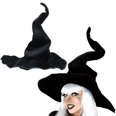 Halloween Witch Hat Black Witch Hat Adjustable Wide Brim Hat Ruched Witch Hat Cosplay Pointed Cap for Women Girls