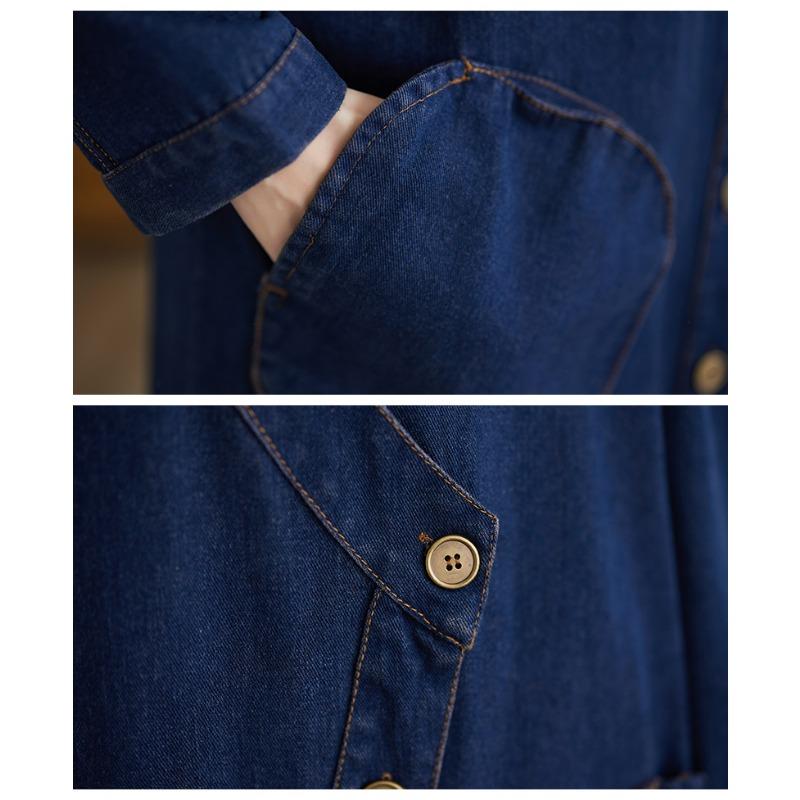 Dimanaf 2024 Autumn Denim Jackets Long Coat Casual Long Sleeve Shirt Women Loose Blue Vintage Lady Vintage Tops Plus Size