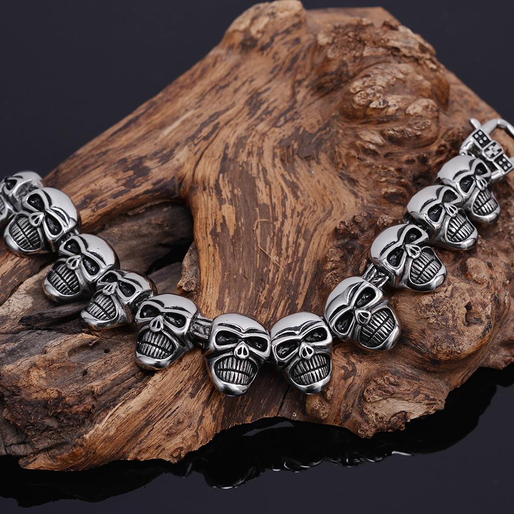 Gotisk helskallehuvuden Kedjearmband för män Punkrock herrarmband Cykelsmycken till hands 316L tillbehör i rostfritt stål