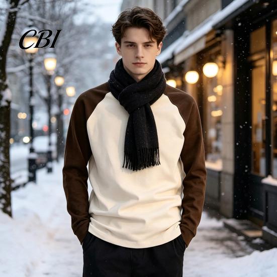 Men Raglan Block Shirt Shirt, Long Sleeve Crew Neck T-shirt, Warm Layering Tees for Casual Pullover Base Layer Autumn Winter Regular Fit