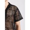 Men's Mesh Lace Knit Short Sleeve Shirt Hollow-Out Dance Perspective Shirts Summer Streetwear Nightclub Disco Performance Tops