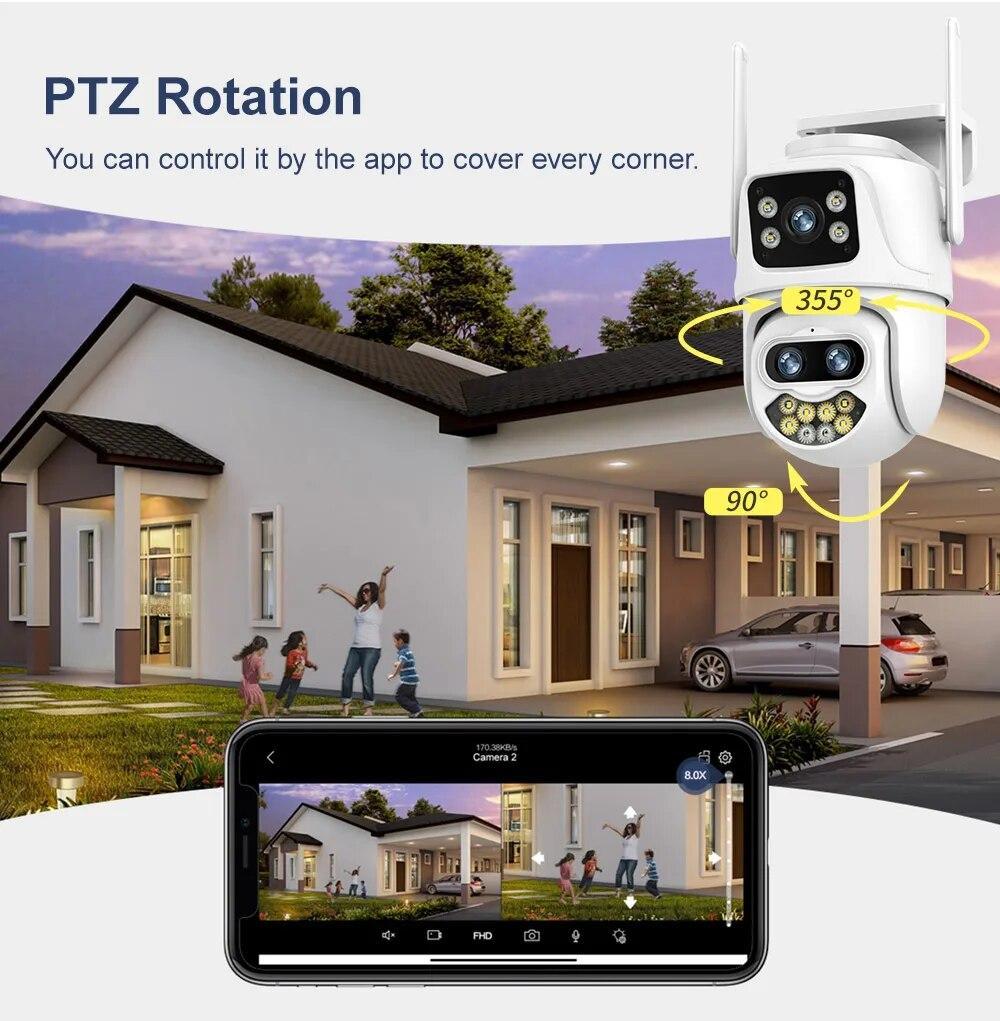 2024 New 9MP 4K Three Lens WiFi IP Camera Outdoor 8X Zoom Dual Screens PTZ Cameras Ai Auto Tracking CCTV Security Cam iCSee App