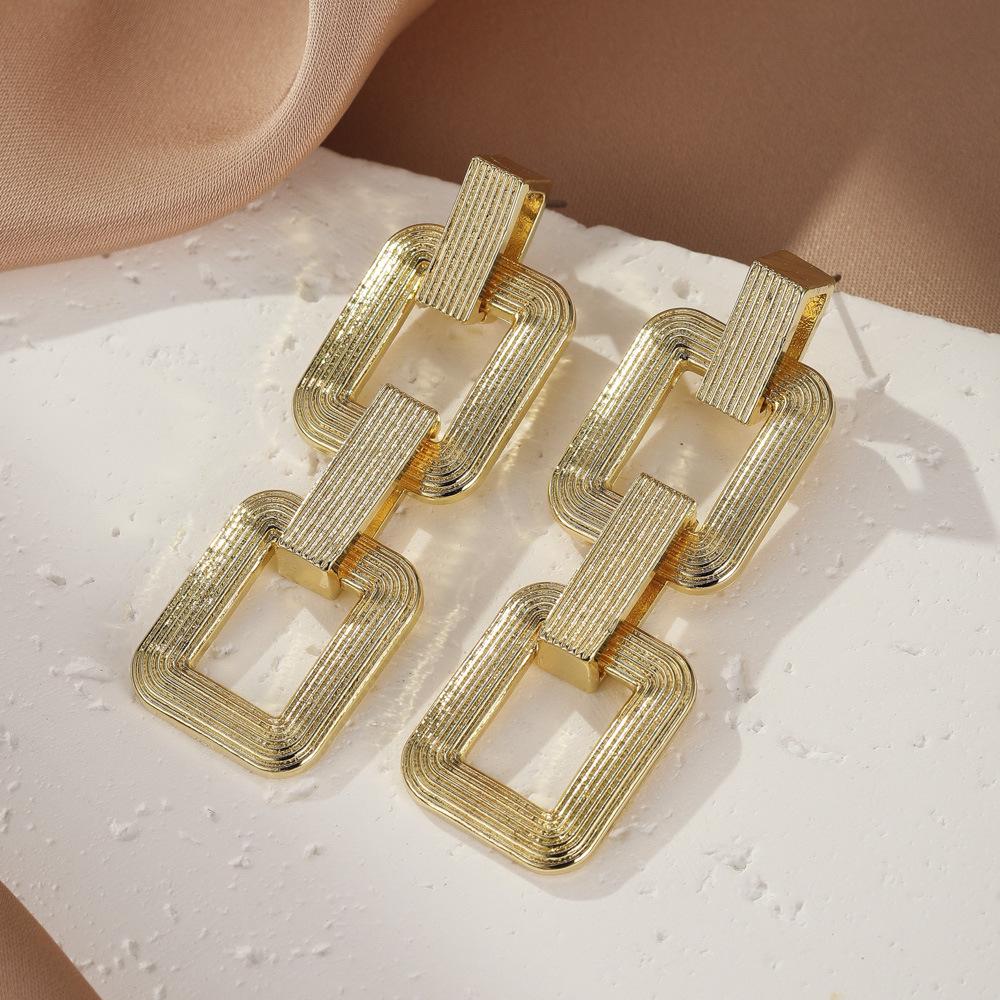 Square Geometric Classy Metal Earrings Womens Fashionable Alloy Jewelry Plated