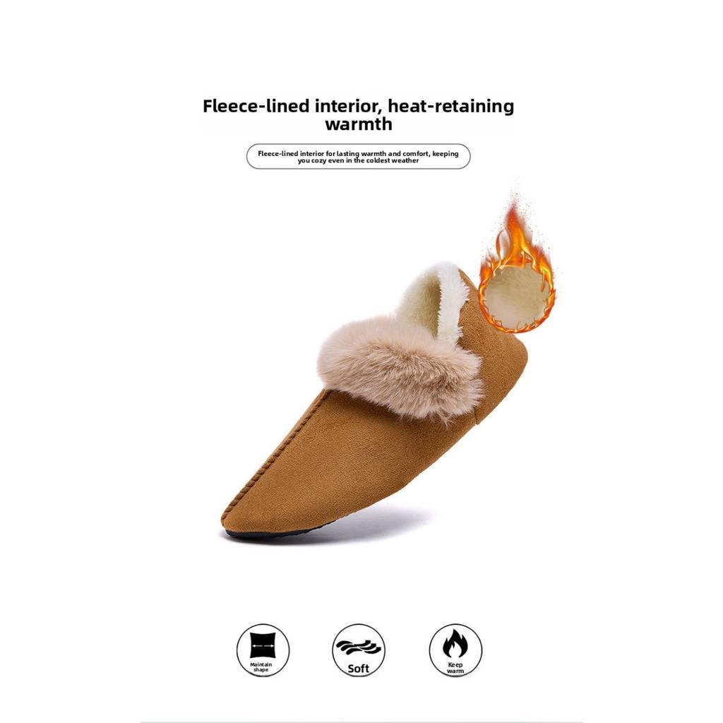 Warm Woolen Mouth Bag with Cotton Slippers and Velvet Anti Slip Home Cotton Shoes, Winter Women's Thin Soled Indoor Short Boots