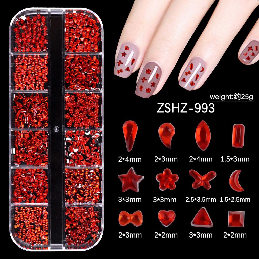 Nail Art Schmuck 12 Gitter Silber Mini Speziell geformter Diamant Acryl Stern Liebe Wassertropfen Schleife Gemischt Flachboden Diamant