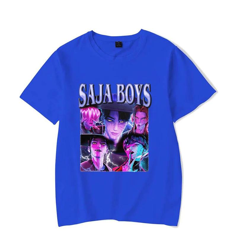 

Fashionable men, popular anime Kpop Devil Hunter Saja boy pattern printed pure cotton short-sleeved T-shirt, loose Harajuku top S