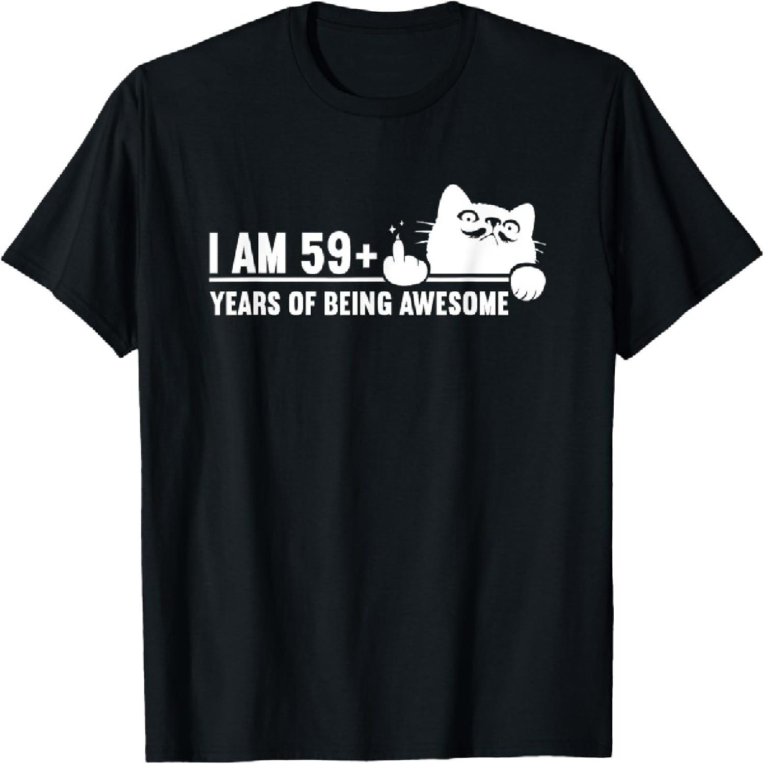 I Am 59 Plus 1 Middle Finger For A 70th Birthday cat mom dad T-Shirt for Men Women XXXXXL разноцветный