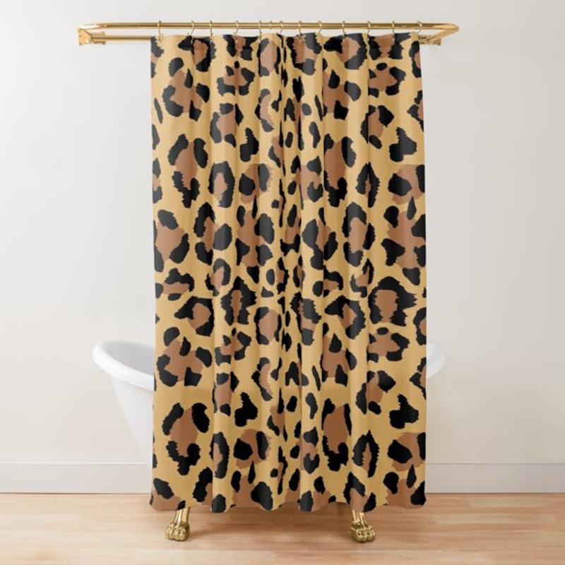

Leopard Print Shower Curtain Brown Bathroom Curtain Wild Safari Animal Powerful Bathroom Set For Men Panthera Bathroom Decor Set W60H190(CM)-1 Pcs
