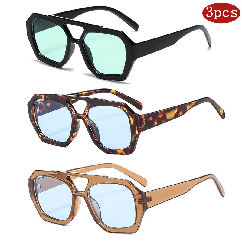 

Protective Glasses 3/4pcs Luxury Large Frame Square Women Sunglasses Vintage Leopard Gradient Sun Glasses Double Bridges Eyewear