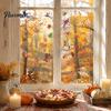 Pumpkin Squirrel Window Art 9PCS Thanksgiving Static Clings, Fall Leaves Birds Cute Animals Autumn Clings for Glass Stickers, No-Adhesive Removable