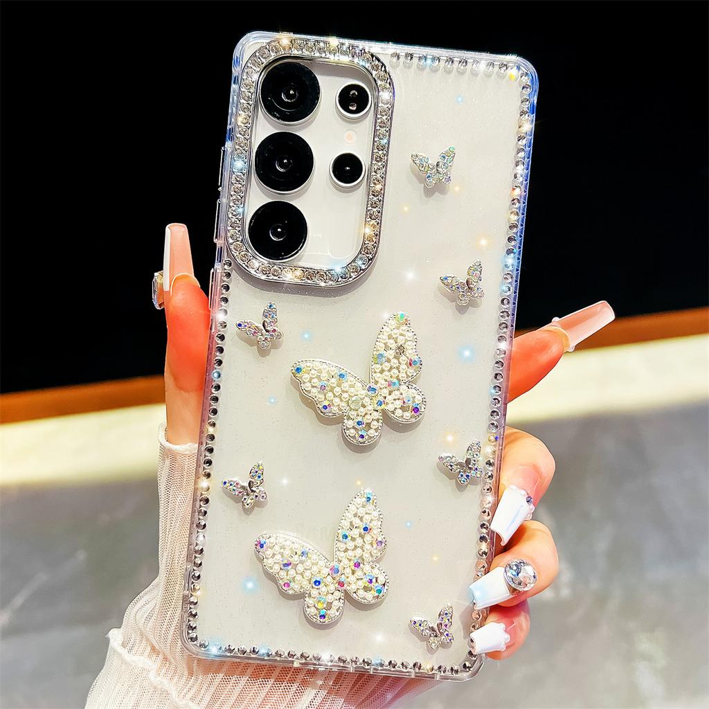 Handmade Sparkly Diamond Butterfly Swarm IMD Phone Case, Compatible with Samsung S23 Ultra/S24/S25 & A07/A15/A16/A17/A26/A35/A36/A55/A56