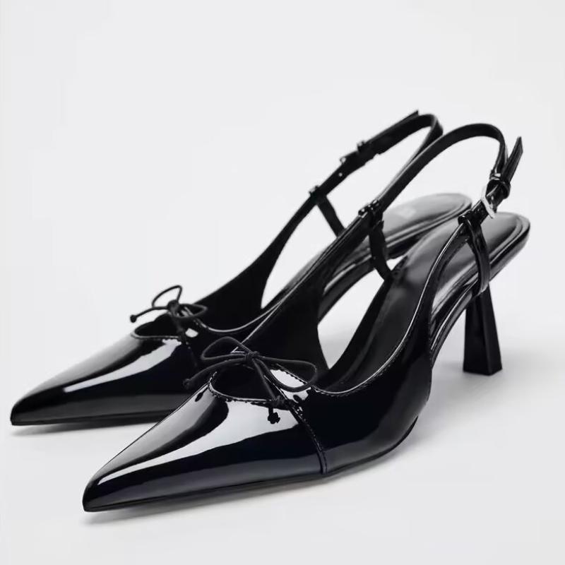 Fashion 2025 New Sexy Women High Heels Pumps Shoes Sandals Slingbacks Patent Leather Pointed Toe Party Wedding Shoe Office Black