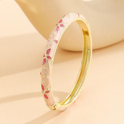 Fashion Style Gold Plated Flower Pattern Enamel Cloisonne Bracelet Bangle Jewelry Gift Item for Girls Women