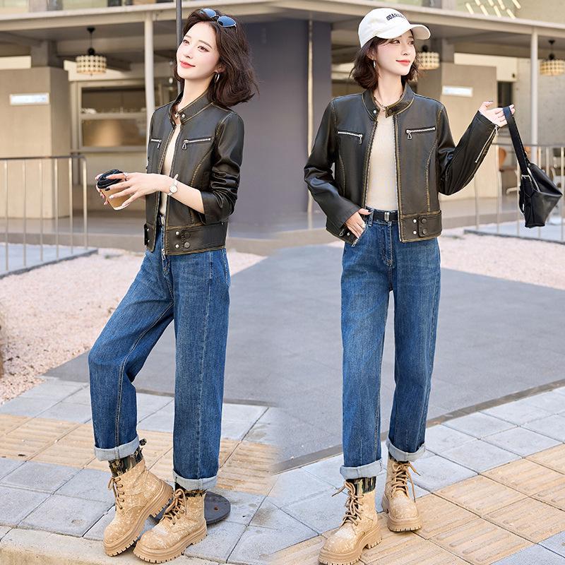 2025 Elegant Petite Women's Genuine Leather Jacket - Short Spring/Autumn Style