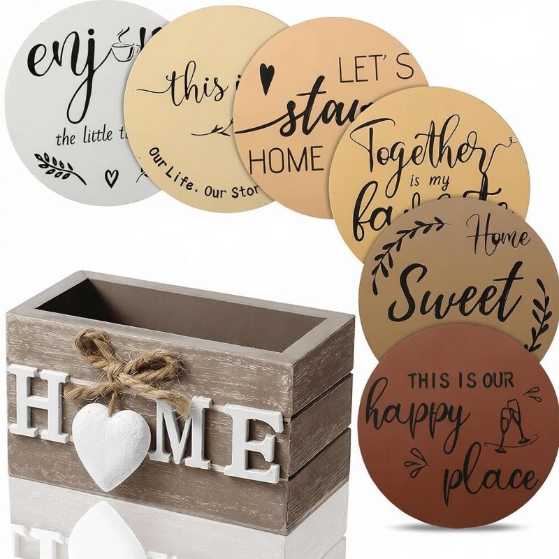 Natural Wooden Coasters For Drinks Set Of 6 Thick Absorbent Cup Pads With Storage Box For Coffee Wooden Table Protection