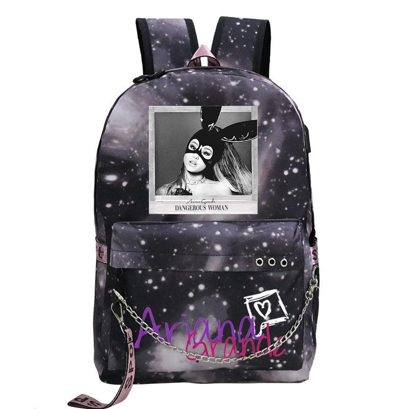 Pop Singer Ariana Grande Ariana Print Chain Webbing Backpack Multipurpose Backpack