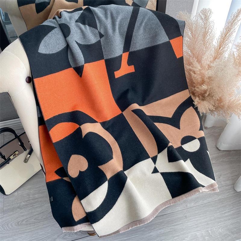 Camellia cashmere scarf women's winter senior sense versatile thickened warm scarf air conditioner shawl
