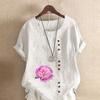 Women's Fashion Round Neck Short Sleeve T-shirt Casual Cotton Linen Graphic Shirt Flower Prined Summer Blouse Tops