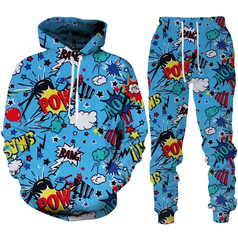 Jar Jeseň Funny Cartoon Abstract 3D Print Tepláková súprava Muži/Dámy Mikina+Nohavice Súprava na behanie Pár Oblečenie Hip Hop Oblečenie