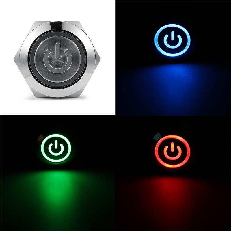 IP67 19mm Metal Waterproof LED Power Symbol 5Pin Reset Car Push Button Switch