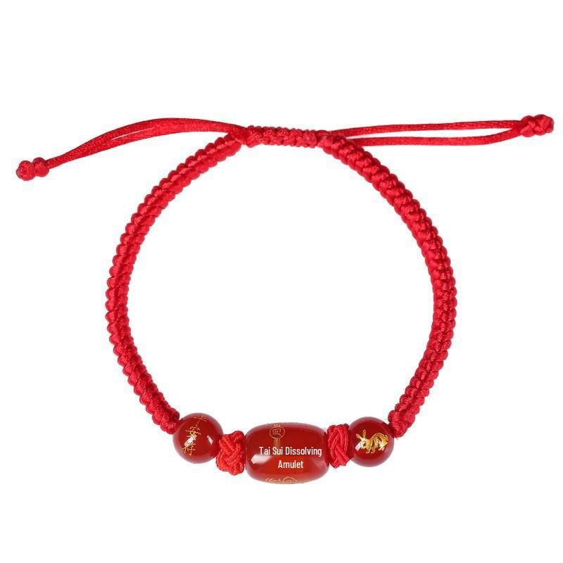 2026 Year of the Horse Red String Bracelet: Zodiac Animals - Tiger, Monkey, Pig, Dragon, with Woven Agate. Perfect Gift for Men & Women.