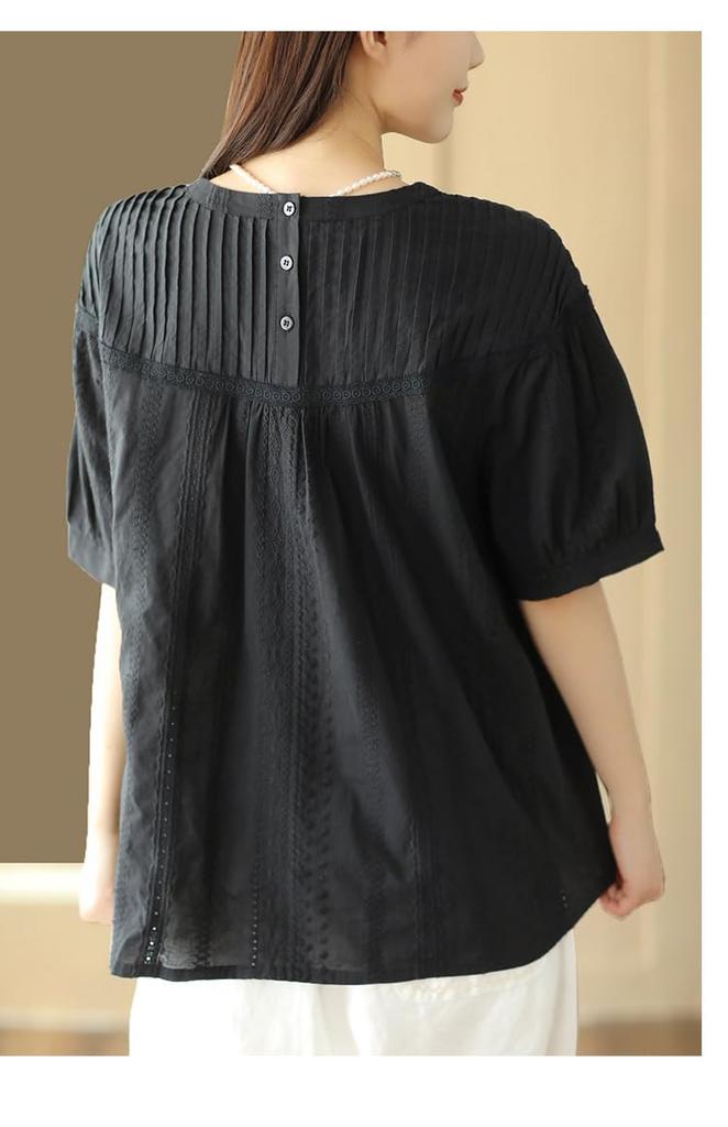 TRTRO Short Sleeve Lace Solid Loose Breathable Top Short Women's Blouse, Color, Flexible, Fit, (Free Size, Sleeve/Black)