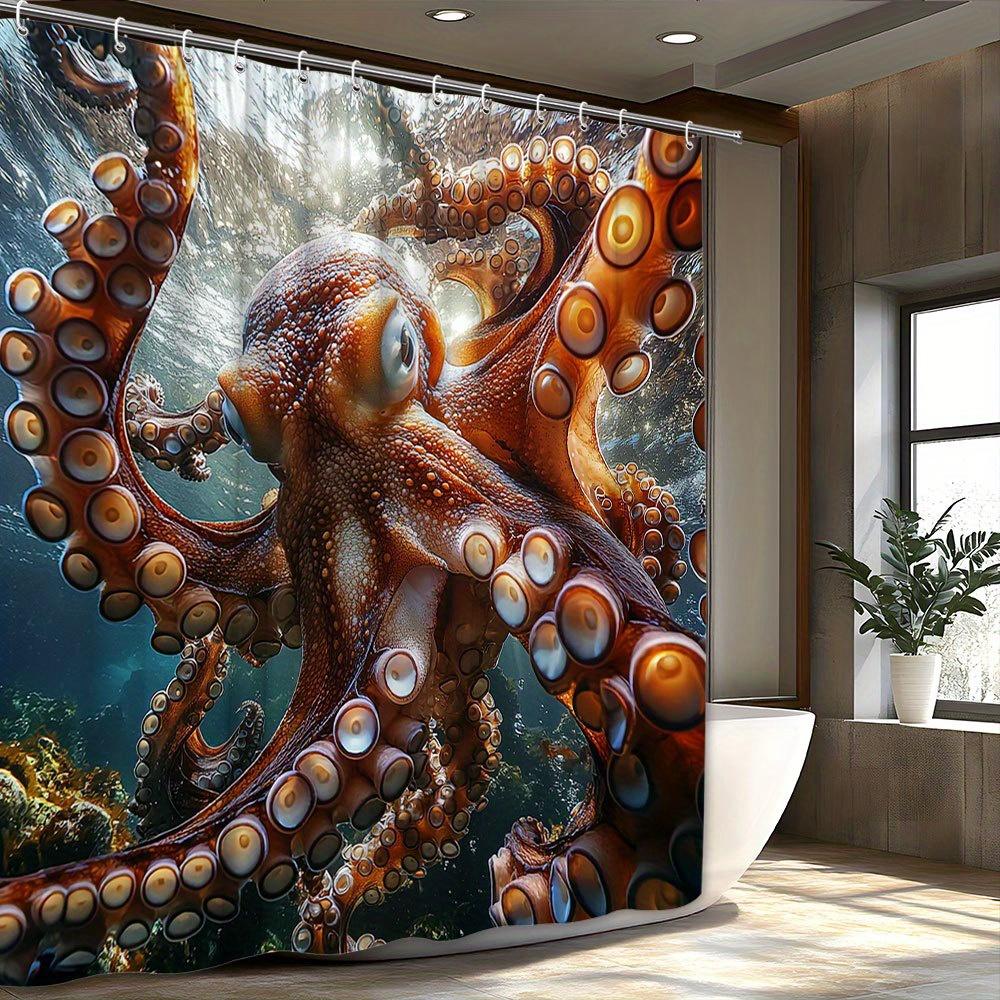 

Realistic Octopus Shower Curtain Red-Brown Tentacle Design Suitable For Bathroom Decoration, Contains 12 Hooks,180X180Cm W60H190(CM)-1 Pcs
