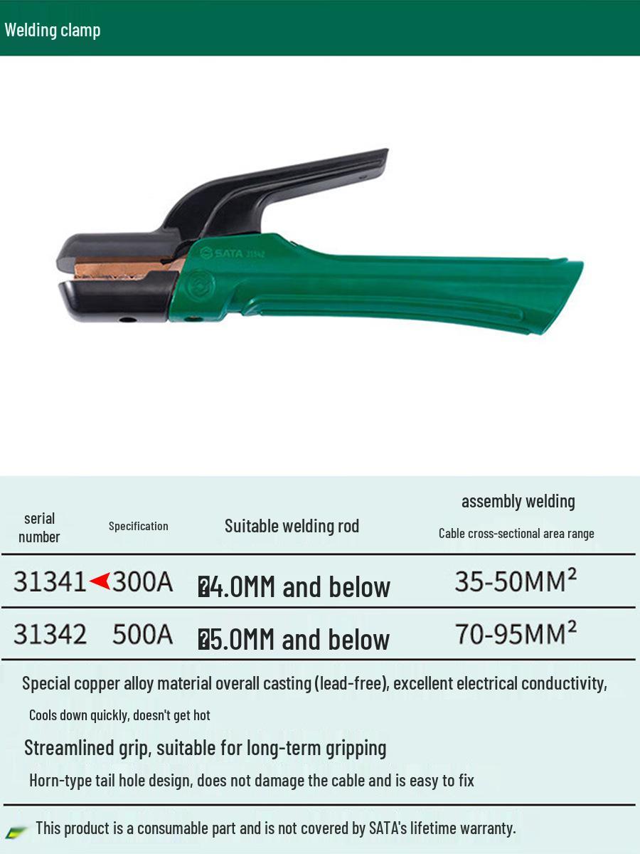 SATA Tools Industrial Grade Welding Pliers: 300A/500A Pure Copper Holder (Models 31341/31342)