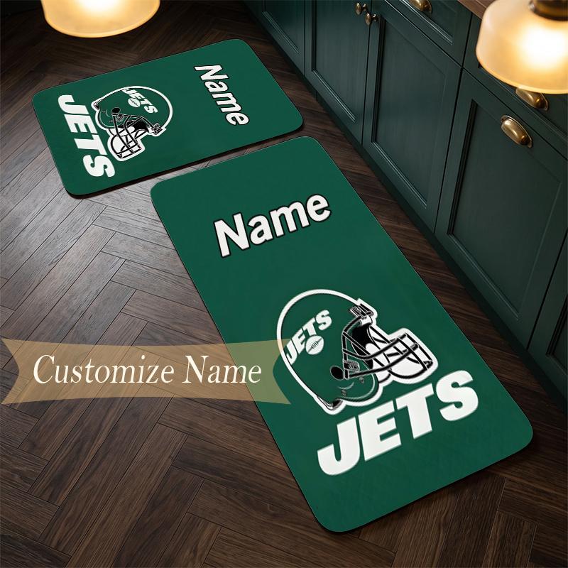 New York Jets (1) Customize Name Flannel Kitchen Mat Soft Non-Slip Kitchen Floor Runner Rug for Home Kitchen Decor