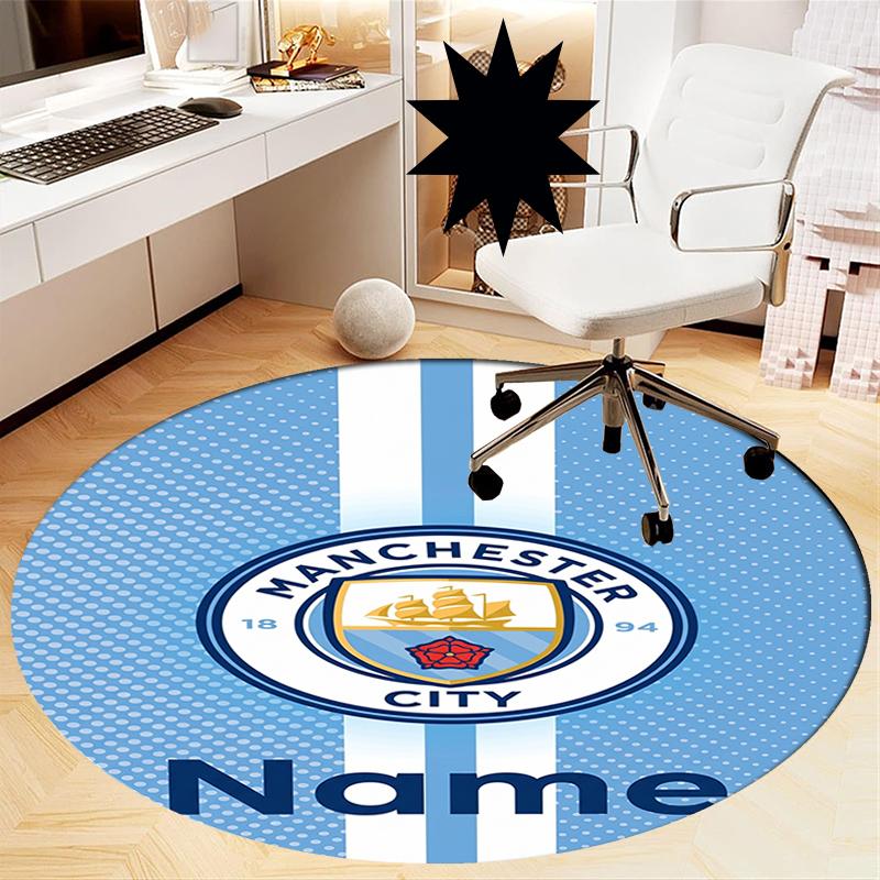 Benutzerdefinierter Name Manchester City Aufgedruckter Runder Teppich Teppich Stuhlteppich Bereichsteppich Eingang Fußmatten, für Bürostuhl Wohnzimmer Schlafzimmer Küche.