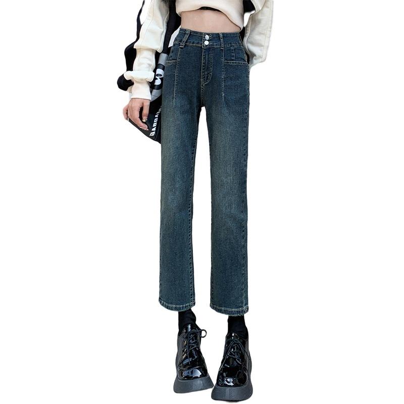 

Осенние бархатные прямые джинсы в стиле ретро с высокой талией и эластичными брюками