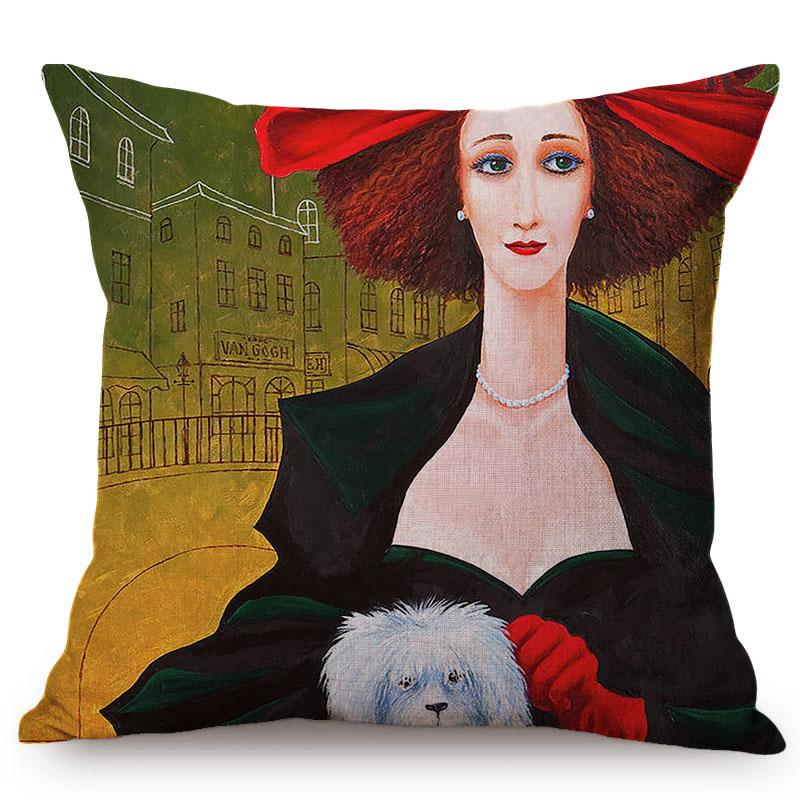 Pittura ad Olio Vintage Nordica di Bella Donna Arte Copricuscino Decorativo per Divano Custodia per Cuscino da Lancio Felice Storia d'Amore di Coppia per Sedia