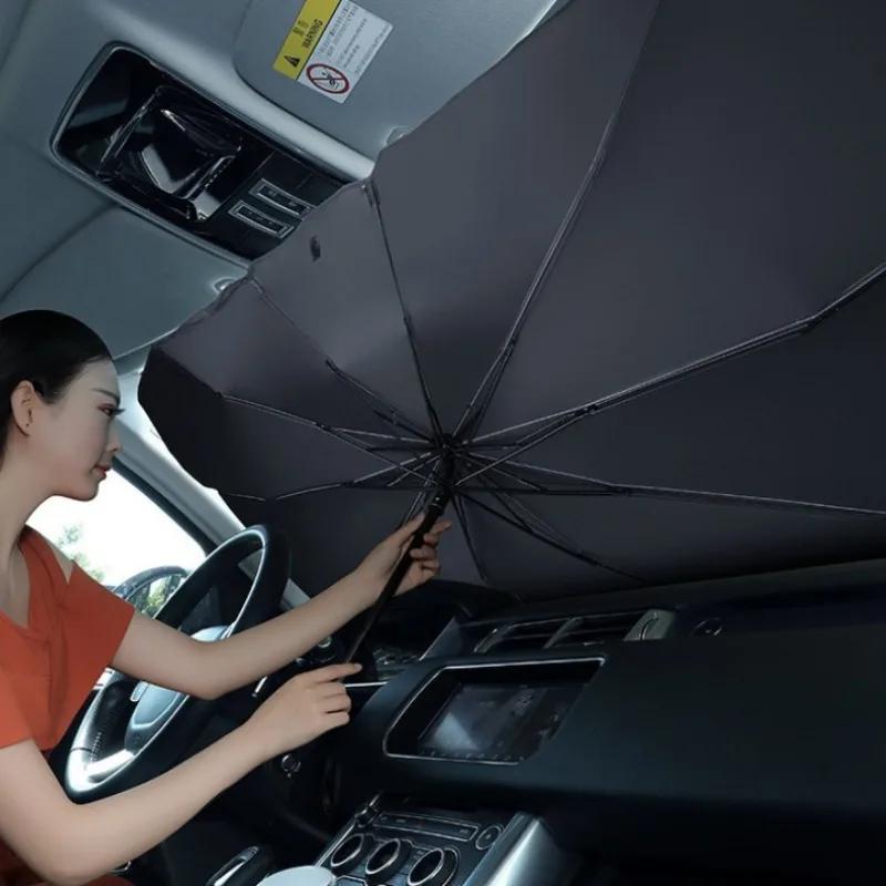 Car Windshield SunShades Umbrella Foldable w/ Pull Ring Auto Front Window Cover for UV Ray Block & Sun Heat Car parasol