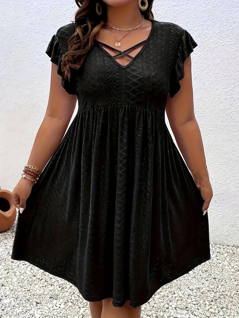2025 European Spring Women's V-neck Hollow Short Sleeve Cover-up Dress