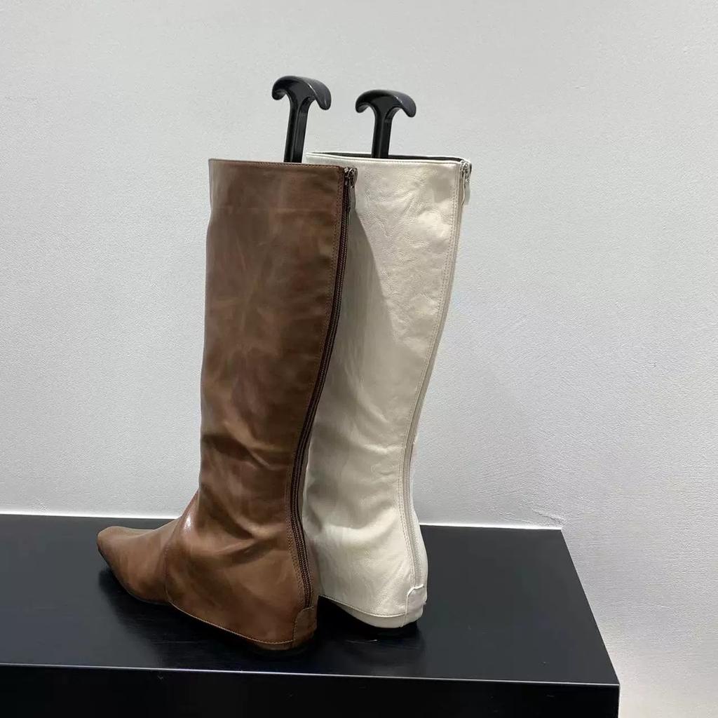 Inner Height Increase Brown Trouser Boots Long Boots Women's Shoes New Spring, Autumn and Winter Pointed Thin Long Tube Knight Boots