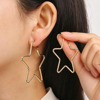 Edelstahl Hohl Pentagramm Creolen Boho Urlaubsstil Fünfzackiger Stern Ohrring Punk Party Täglicher Schmuck Geschenk