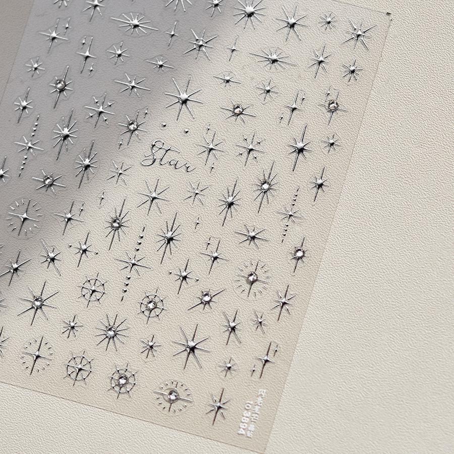 Gold Silver Love Star Moon Geometric Lines Necklace Stamping Retro Soft Self Adhesive Nail Art Sticker Manicure Decal