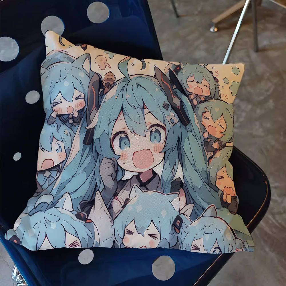 Classic Game Pillow Case Sofa Living Room Bedroom Headboard Backrest Cushion Square Cushion H-Hatsune Girl M-Miku Nap Time