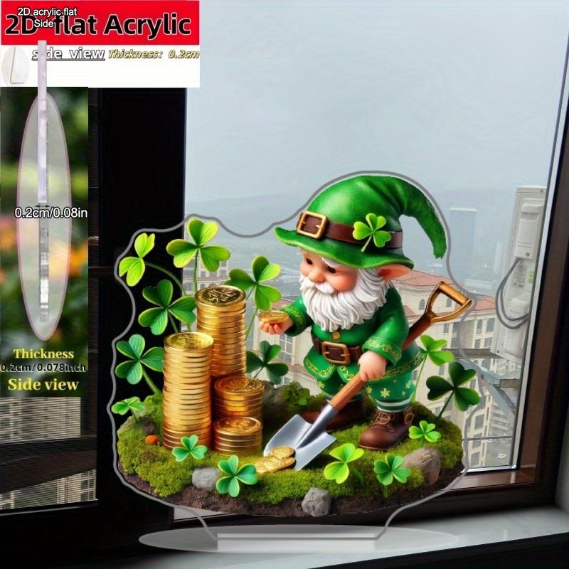  1pc Clover Green Gnome Creative Desktop Decoration, Acrylic Printed One-Piece L-Shaped Design, Suitable for Home, Farmhouse, Living Room, Bedroom 